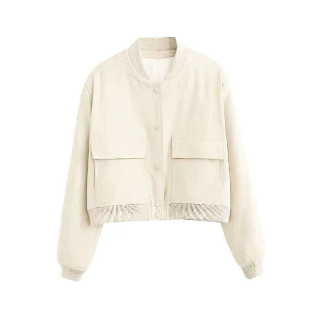 Dames Bomberjack met Zakken – Effen Kleur en Streetwear Stijl