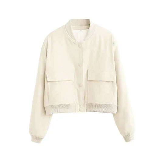 Dames Bomberjack met Zakken – Effen Kleur en Streetwear Stijl
