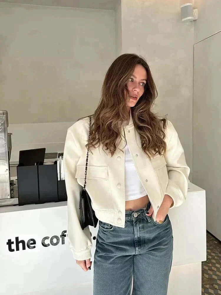 Dames Bomberjack met Zakken – Effen Kleur en Streetwear Stijl