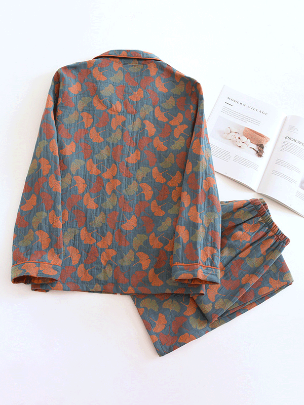 2-Delige Damespyjama – Crêpe Set met Bloemenprint & Lange Mouwen