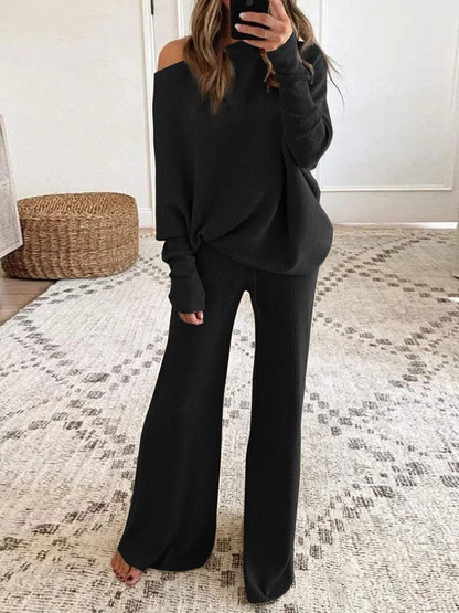 Gebreide dames set met off-shoulder top – Comfortabel & stijlvol