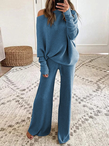 Gebreide dames set met off-shoulder top – Comfortabel & stijlvol