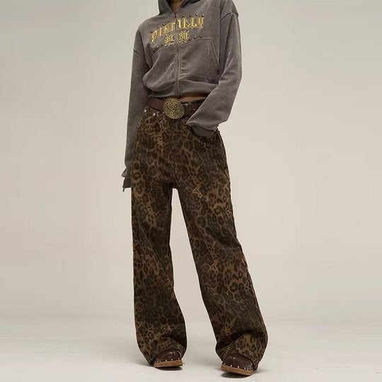 Dames Jeans Luipaardprint | Hoge Taille Rechte Pijpen