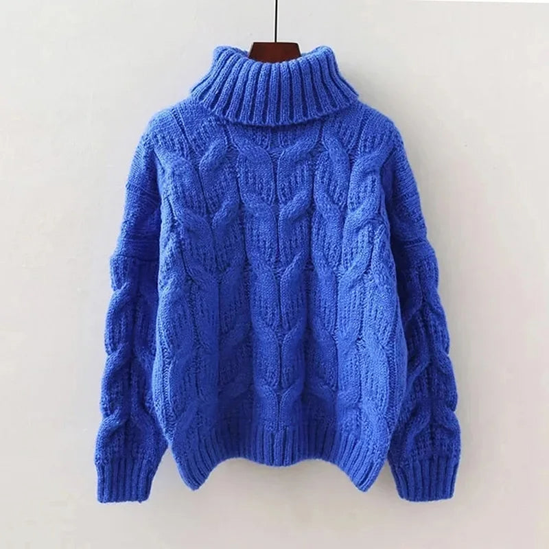 Damen Strickpullover mit Zopfmuster und Rollkragen – Warm & Bequem