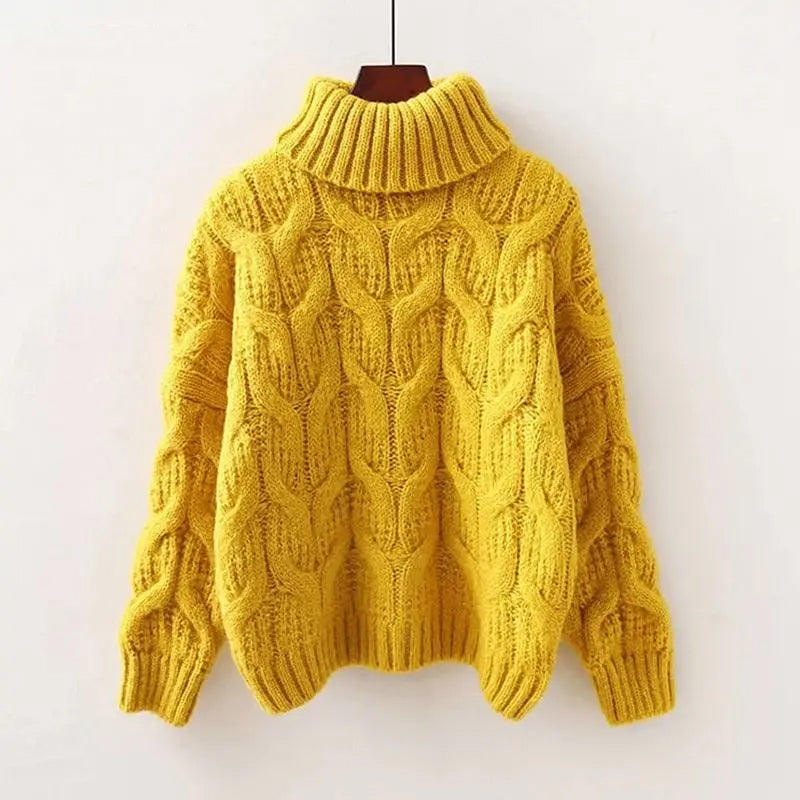 Damen Strickpullover mit Zopfmuster und Rollkragen – Warm & Bequem