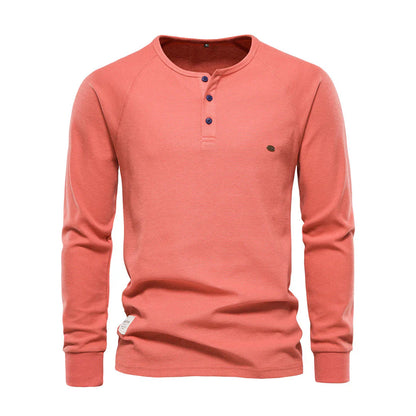 Nereo Heren Shirt Lange Mouwen – Ronde Hals met Knoopsluiting – Comfortabel & Stijlvol