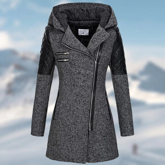 Dames Jas met Asymmetrische Rits en Capuchon