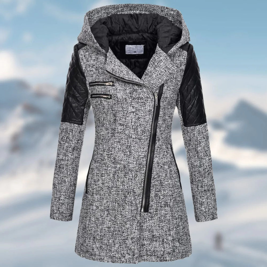 Damenjacke mit asymmetrischem Reißverschluss und Kapuze