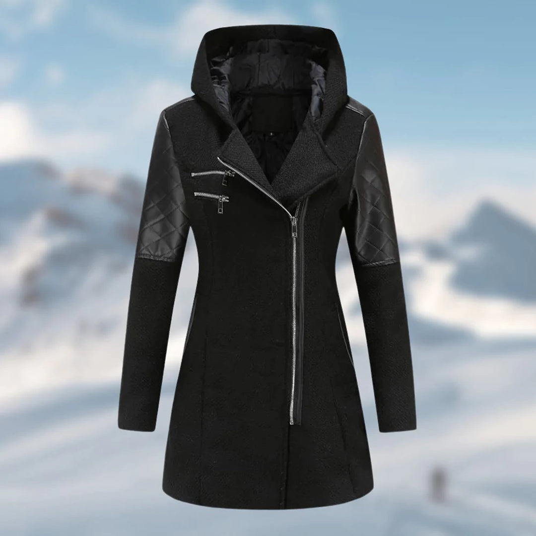 Damenjacke mit asymmetrischem Reißverschluss und Kapuze