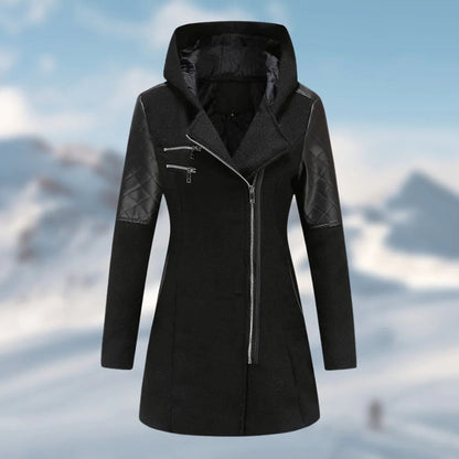 Damenjacke mit asymmetrischem Reißverschluss und Kapuze