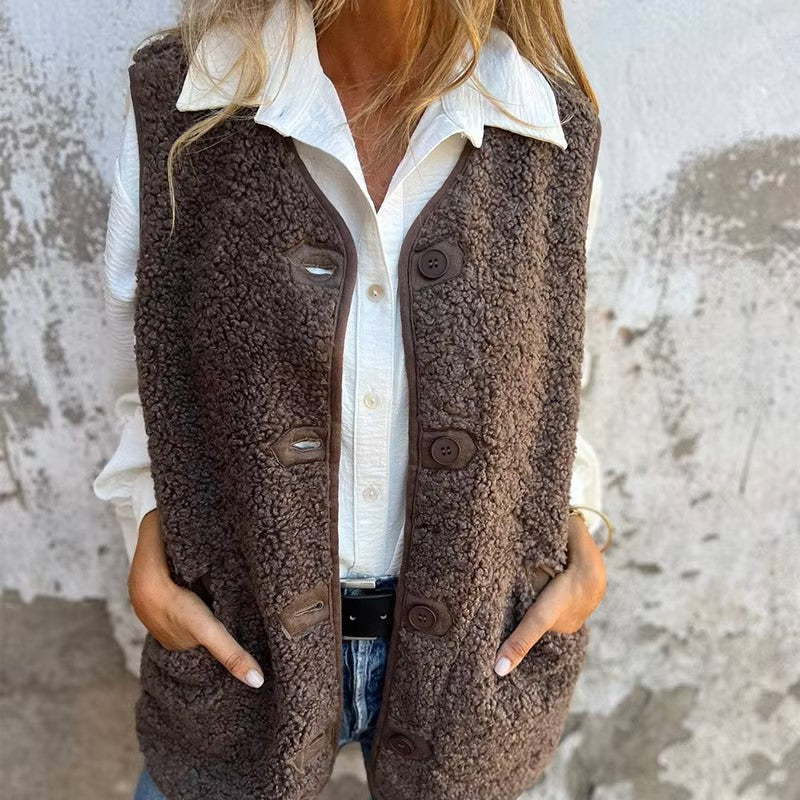 Dames Fleece Bodywarmer met Knopen en Zakken | Perfect voor Herfst & Winter