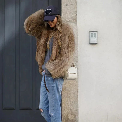 Dames Cropped Jas van Imitatiebont - Casual en Chic voor Elke Gelegenheid