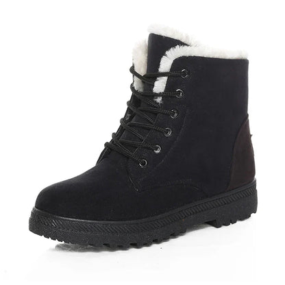 Fleecegevoerde Dames Winterboots – Warme Enkellaarsjes met Vetersluiting