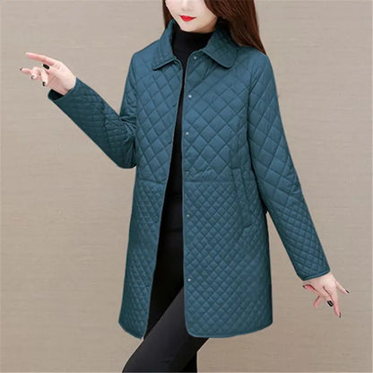 Dames Gewatteerde Ruitenjas – Warme Herfst/Wintermantel met Klassiek Design