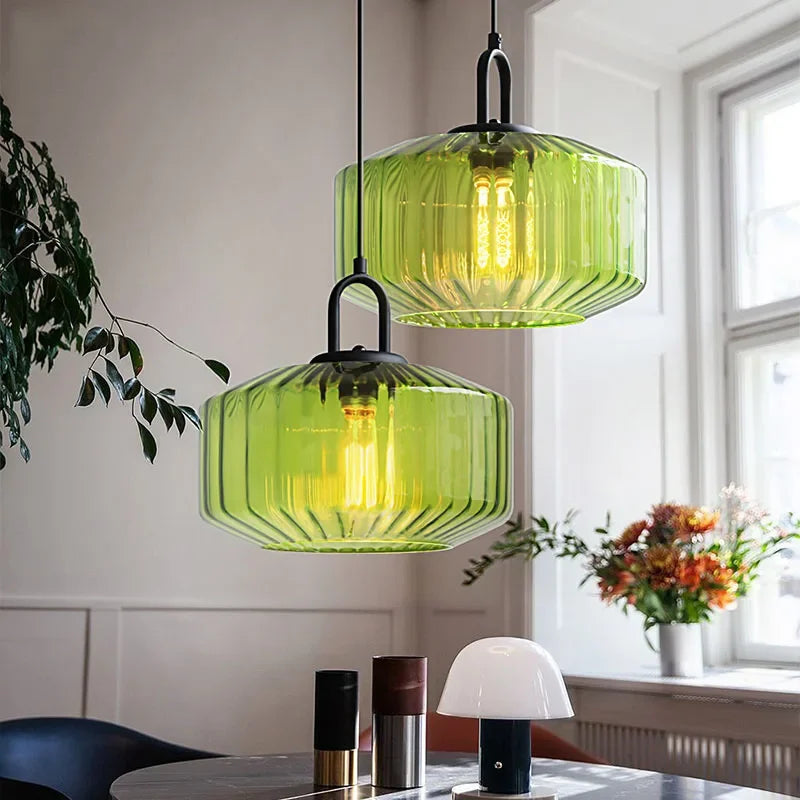 Retro Glazen Loft Hanglamp met LED – Nordic Stijl voor Woonkamer & Slaapkamer