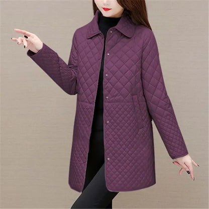 Dames Gewatteerde Ruitenjas – Warme Herfst/Wintermantel met Klassiek Design