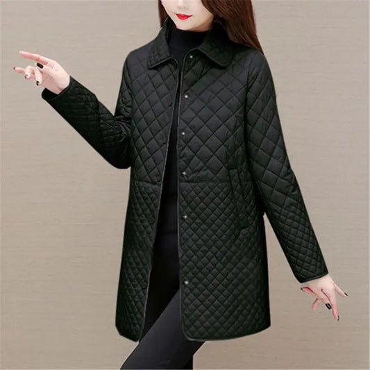 Dames Gewatteerde Ruitenjas – Warme Herfst/Wintermantel met Klassiek Design