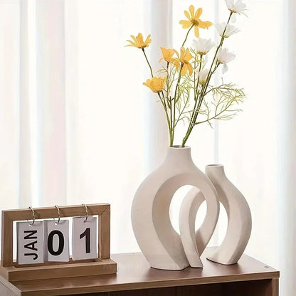 Minimalistische Keramische Vazen – Set van 2 in Boho Stijl