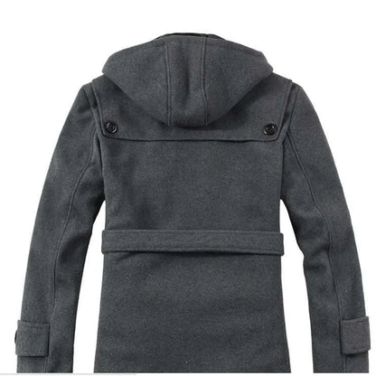 Herren-Trenchcoat mit Kapuze – Wollmischung, Kunstpelz gefüttert, einreihiges Design