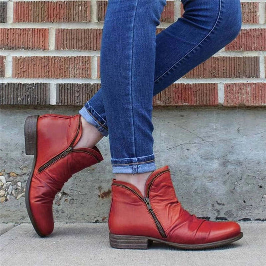 Damen Stiefeletten mit Reißverschluss – Lässiges minimalistisches Design mit niedrigem Absatz