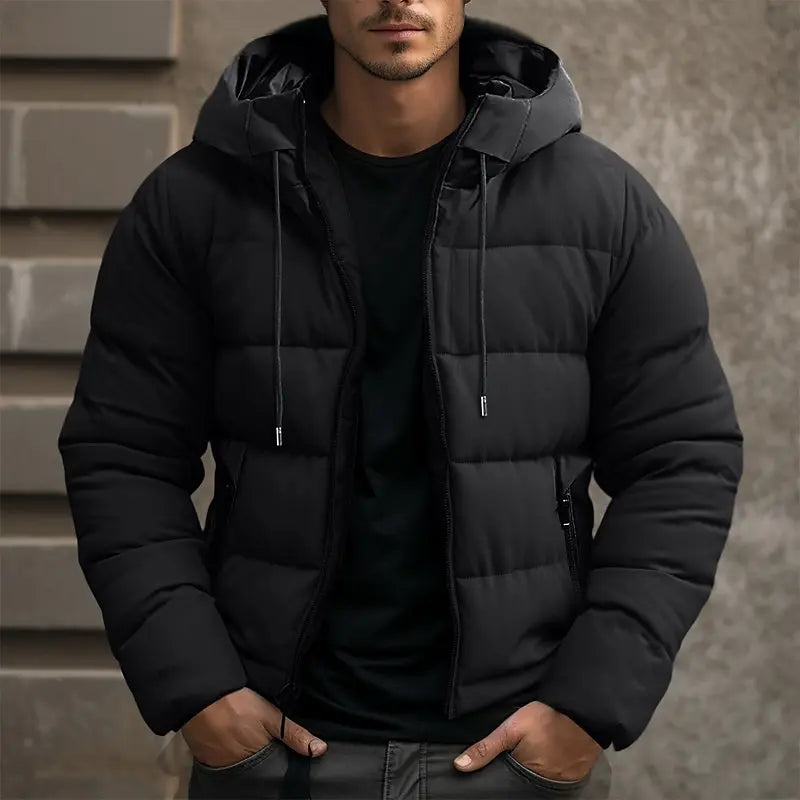 Herren Schwarze Steppjacke mit Kapuze - Warm und Stilvoll für den Winter