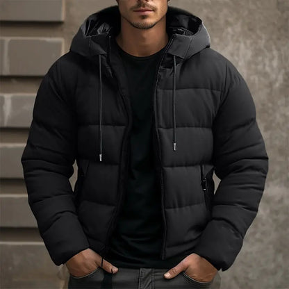 Herren Schwarze Steppjacke mit Kapuze - Warm und Stilvoll für den Winter