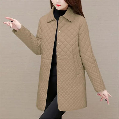 Dames Gewatteerde Ruitenjas – Warme Herfst/Wintermantel met Klassiek Design