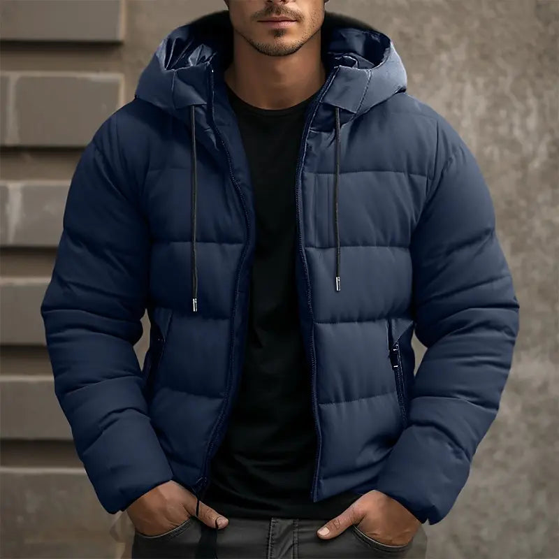 Herren Schwarze Steppjacke mit Kapuze - Warm und Stilvoll für den Winter