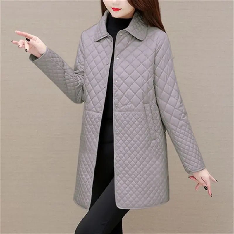 Dames Gewatteerde Ruitenjas – Warme Herfst/Wintermantel met Klassiek Design