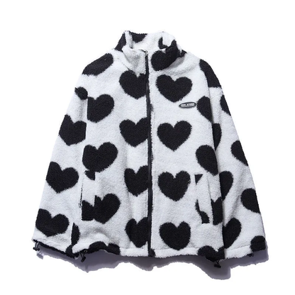 Dames Jas met Hartjesprint – Stijlvol & Warm voor Herfst/Winter