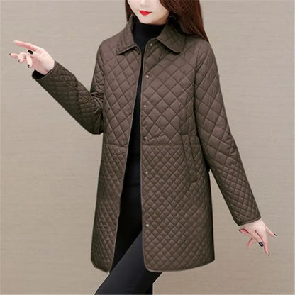 Dames Gewatteerde Ruitenjas – Warme Herfst/Wintermantel met Klassiek Design