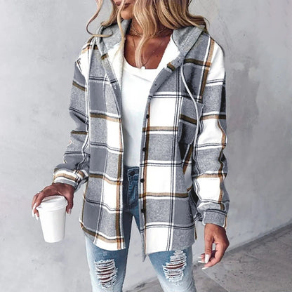 Geruite Dames Overhemdjas met Capuchon – Knoopsluiting & Comfort Fit