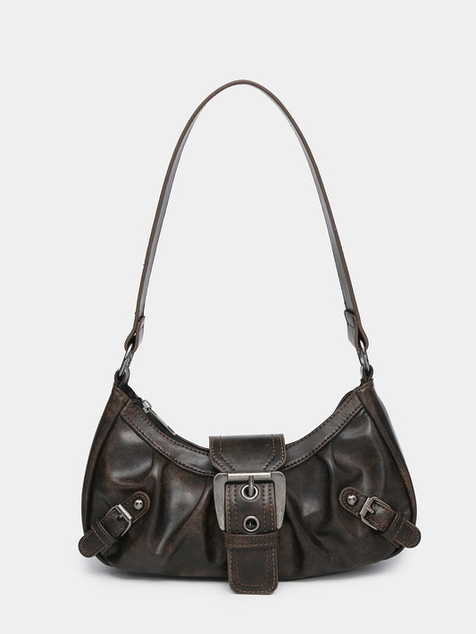 Hobo Bag van Vintage Kunstleer – Met Gesp en Verstelbare Schouderriem