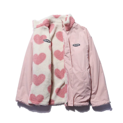 Dames Jas met Hartjesprint – Stijlvol & Warm voor Herfst/Winter