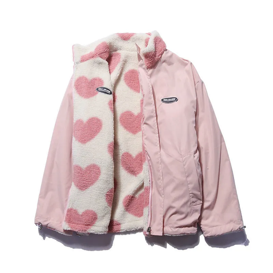 Dames Jas met Hartjesprint – Stijlvol & Warm voor Herfst/Winter