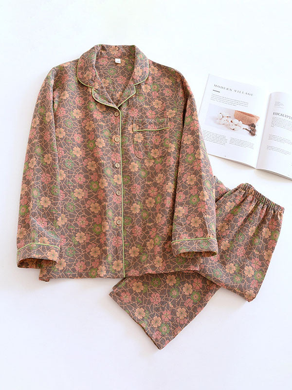 2-Delige Damespyjama – Crêpe Set met Bloemenprint & Lange Mouwen