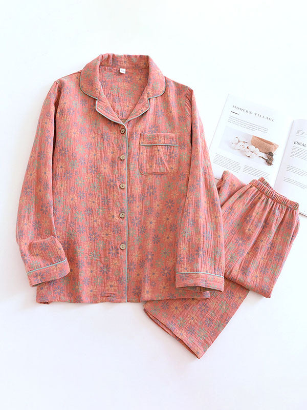 2-Delige Damespyjama – Crêpe Set met Bloemenprint & Lange Mouwen