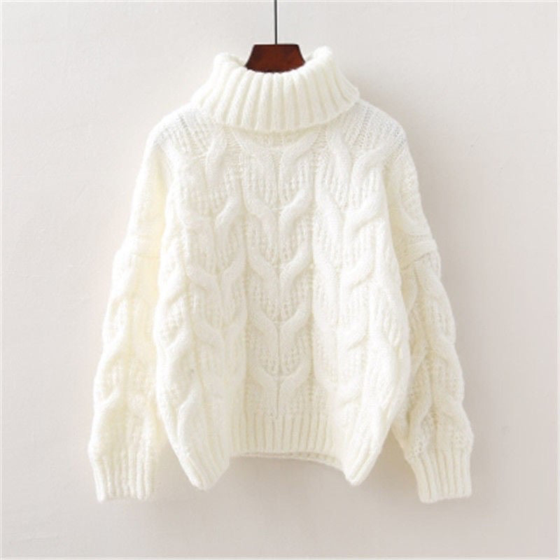 Damen Strickpullover mit Zopfmuster und Rollkragen – Warm & Bequem