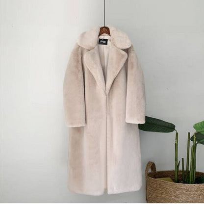 Dames lange zachte pluchen jas – Warm, stijlvol en elegant voor koude dagen