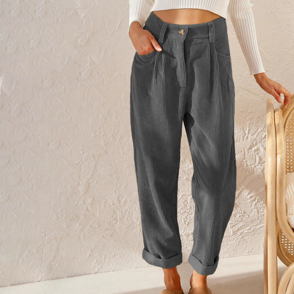 Corduroy Damesbroek met Hoge Taille en Opgerolde Zomen