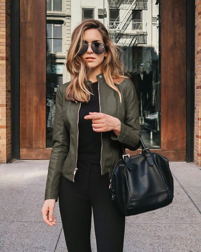 Dames Slim-Fit Leren Jas - Modern en Stijlvol