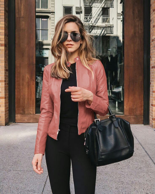 Dames Slim-Fit Leren Jas - Modern en Stijlvol