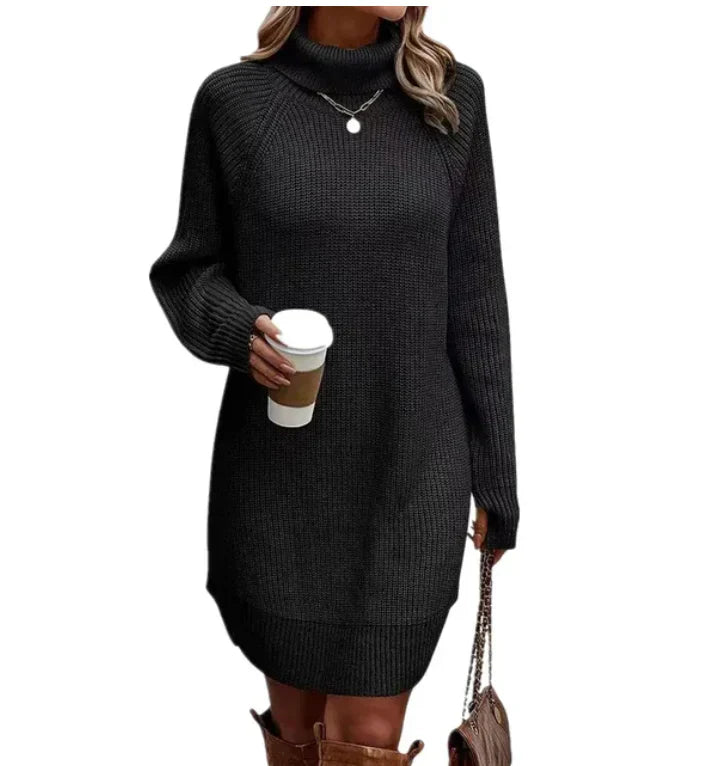 Dames Gebreide Jurk Elegant – Warme Winterjurk met Lange Mouwen