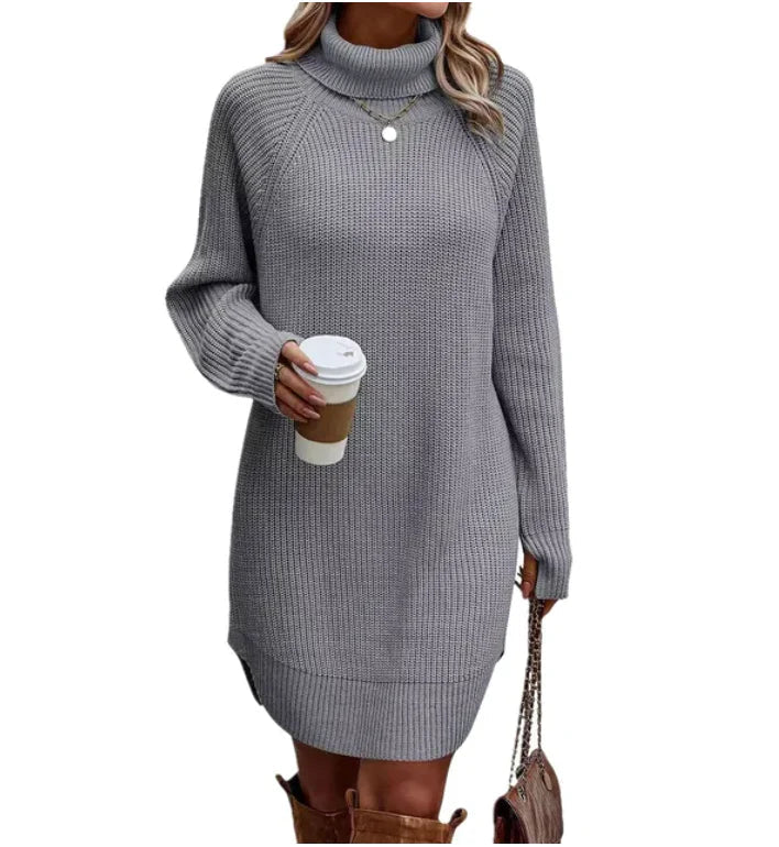 Dames Gebreide Jurk Elegant – Warme Winterjurk met Lange Mouwen