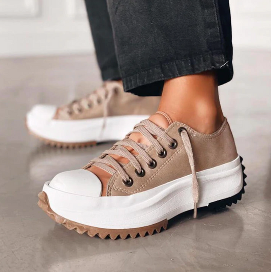 Dames Platform Sneakers – Trendy Lage Canvas Schoenen met Dikke Zool