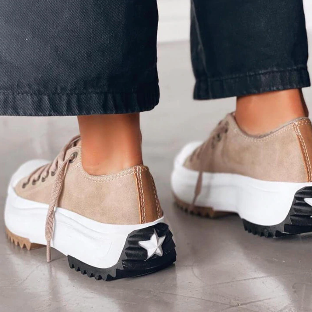 Dames Platform Sneakers – Trendy Lage Canvas Schoenen met Dikke Zool