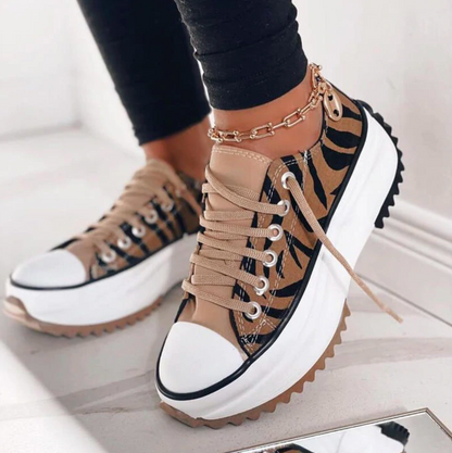 Dames Platform Sneakers – Trendy Lage Canvas Schoenen met Dikke Zool