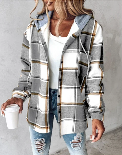 Geruite Damesjas met Capuchon – Comfortabele Overshirt voor Herfst en Winter