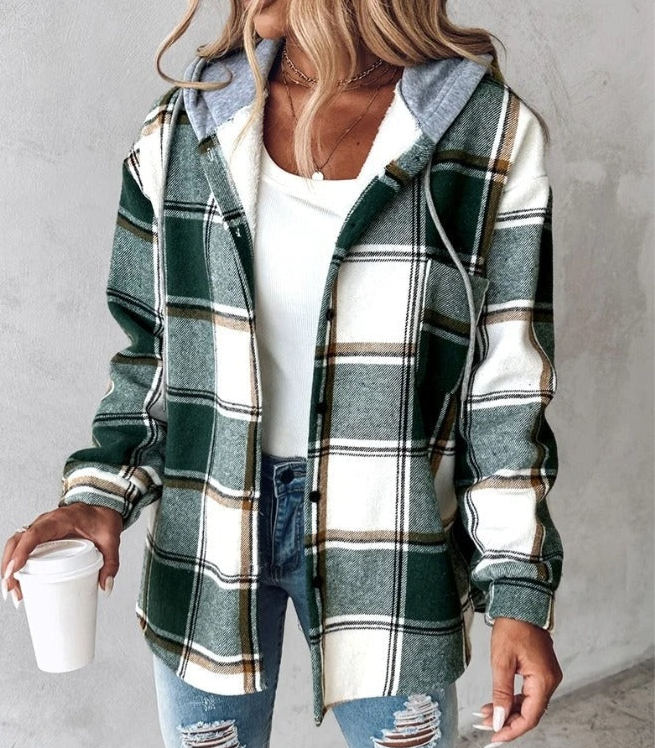 Geruite Damesjas met Capuchon – Comfortabele Overshirt voor Herfst en Winter