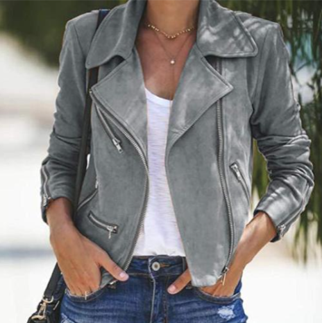 Dames Casual Bikerjas met Rits en Lange Mouwen